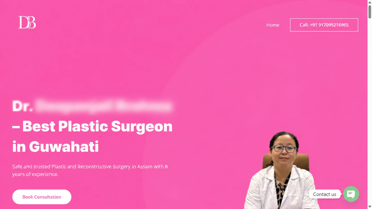 Healthcare landing page, personal name hidden
