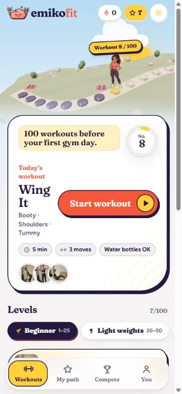 Emiko 10 mins actual workout screen